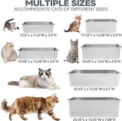 Large Stainless Steel Cat Litter Box Low Entry, Non-Stick | Solid Metal Box, Odor Free, Non Stick, Rust Proof, Easy to Clean, Ideal for Cats, Kittens, Multi-cat & Rabbits, Indoor Use
