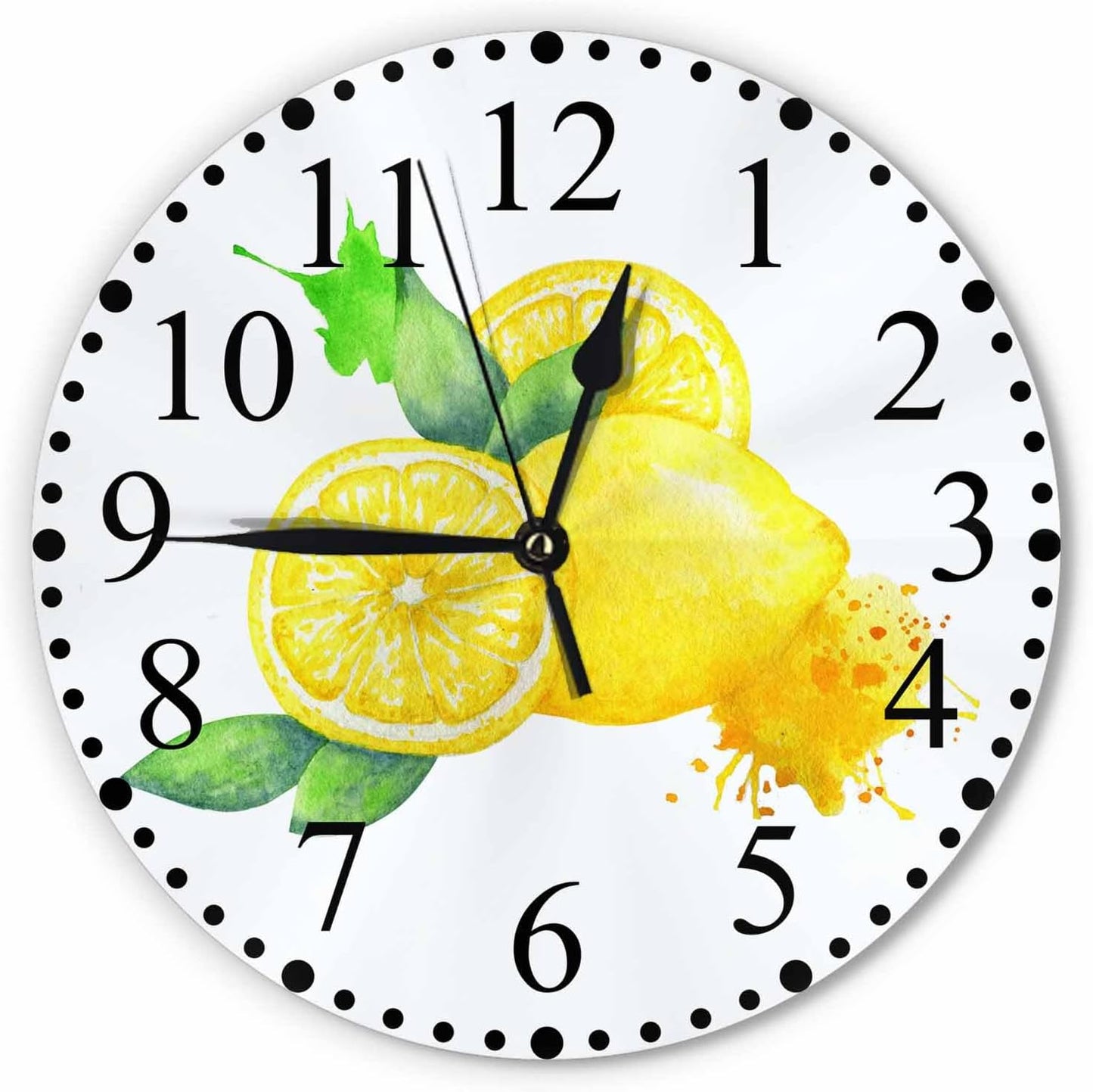 Yellow Lemon Wall Clock Watercolor Painting Clock 10 Inch Silent Non-Ticking Clocks Battery Operated for Home Living Laundry Room Kitchen Bedroom Office