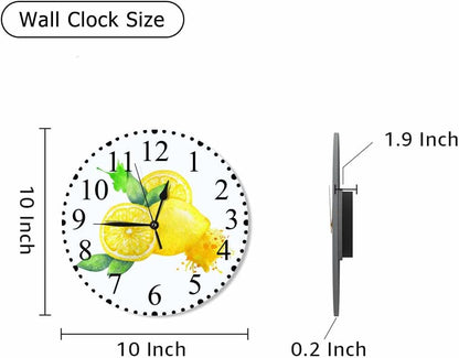 Yellow Lemon Wall Clock Watercolor Painting Clock 10 Inch Silent Non-Ticking Clocks Battery Operated for Home Living Laundry Room Kitchen Bedroom Office