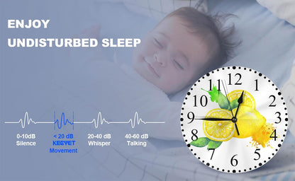 Yellow Lemon Wall Clock Watercolor Painting Clock 10 Inch Silent Non-Ticking Clocks Battery Operated for Home Living Laundry Room Kitchen Bedroom Office