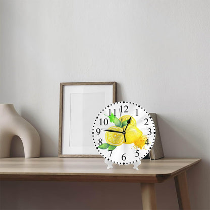 Yellow Lemon Wall Clock Watercolor Painting Clock 10 Inch Silent Non-Ticking Clocks Battery Operated for Home Living Laundry Room Kitchen Bedroom Office
