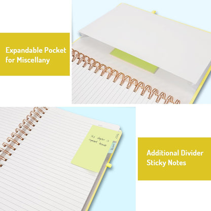 Lined Spiral Journal Notebook with 300 Numbered Pages, B5 College Ruled Thick Journals for Writing with 100GSM Paper, Hardcover Notebooks with Contents for Work, School, Women, Men, Yellow