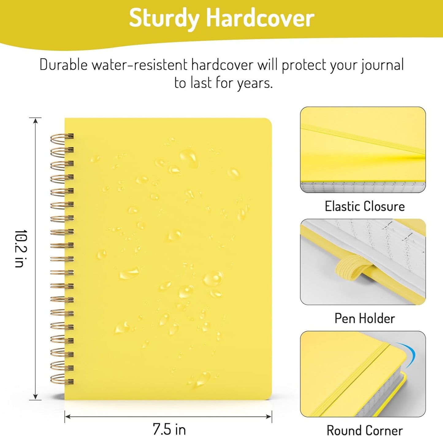 Lined Spiral Journal Notebook with 300 Numbered Pages, B5 College Ruled Thick Journals for Writing with 100GSM Paper, Hardcover Notebooks with Contents for Work, School, Women, Men, Yellow