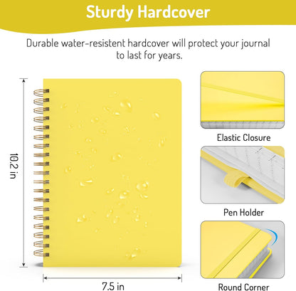 Lined Spiral Journal Notebook with 300 Numbered Pages, B5 College Ruled Thick Journals for Writing with 100GSM Paper, Hardcover Notebooks with Contents for Work, School, Women, Men, Yellow