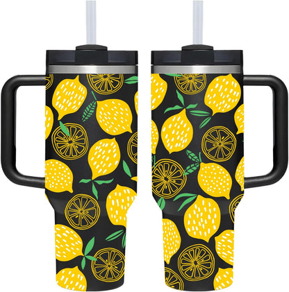 40 OZ Lemon Tumbler with Handle.lemon lover gifts.Unique Christmas Birthday Gifts for Lemon Lover.Personalized 40 OZ Lemons Tumbler Gifts for Women Men.