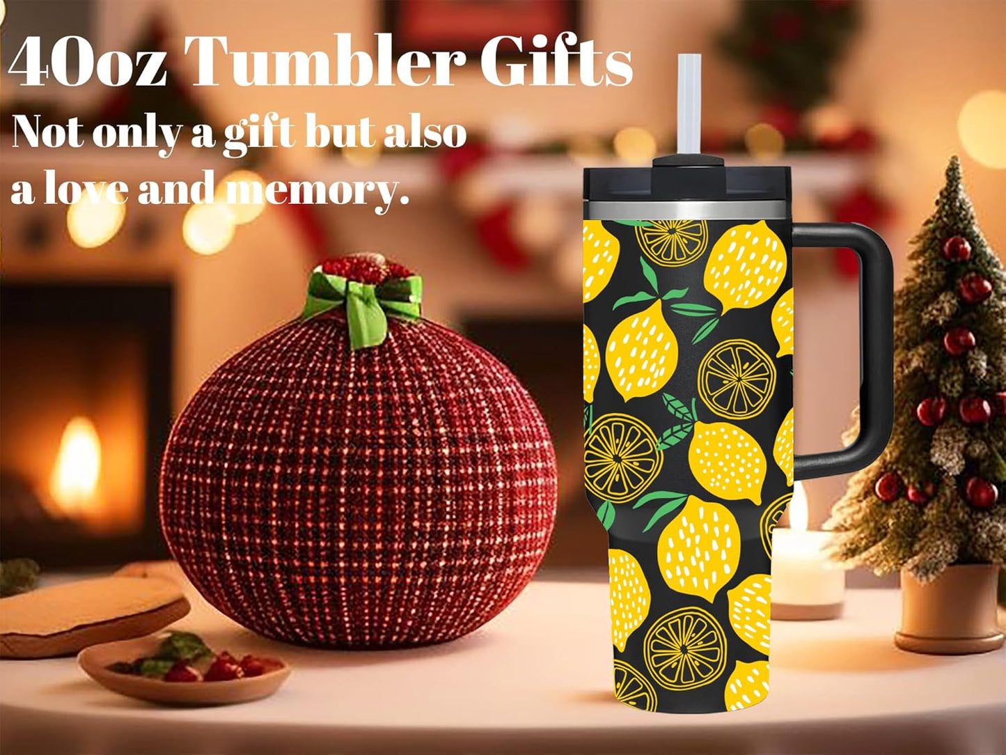 40 OZ Lemon Tumbler with Handle.lemon lover gifts.Unique Christmas Birthday Gifts for Lemon Lover.Personalized 40 OZ Lemons Tumbler Gifts for Women Men.