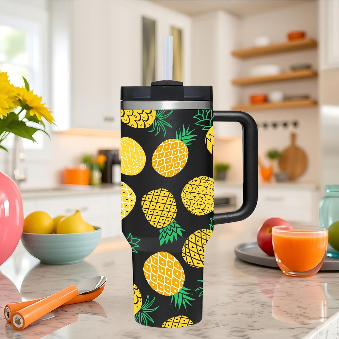 40 OZ Lemon Tumbler with Handle.lemon lover gifts.Unique Christmas Birthday Gifts for Lemon Lover.Personalized 40 OZ Lemons Tumbler Gifts for Women Men.