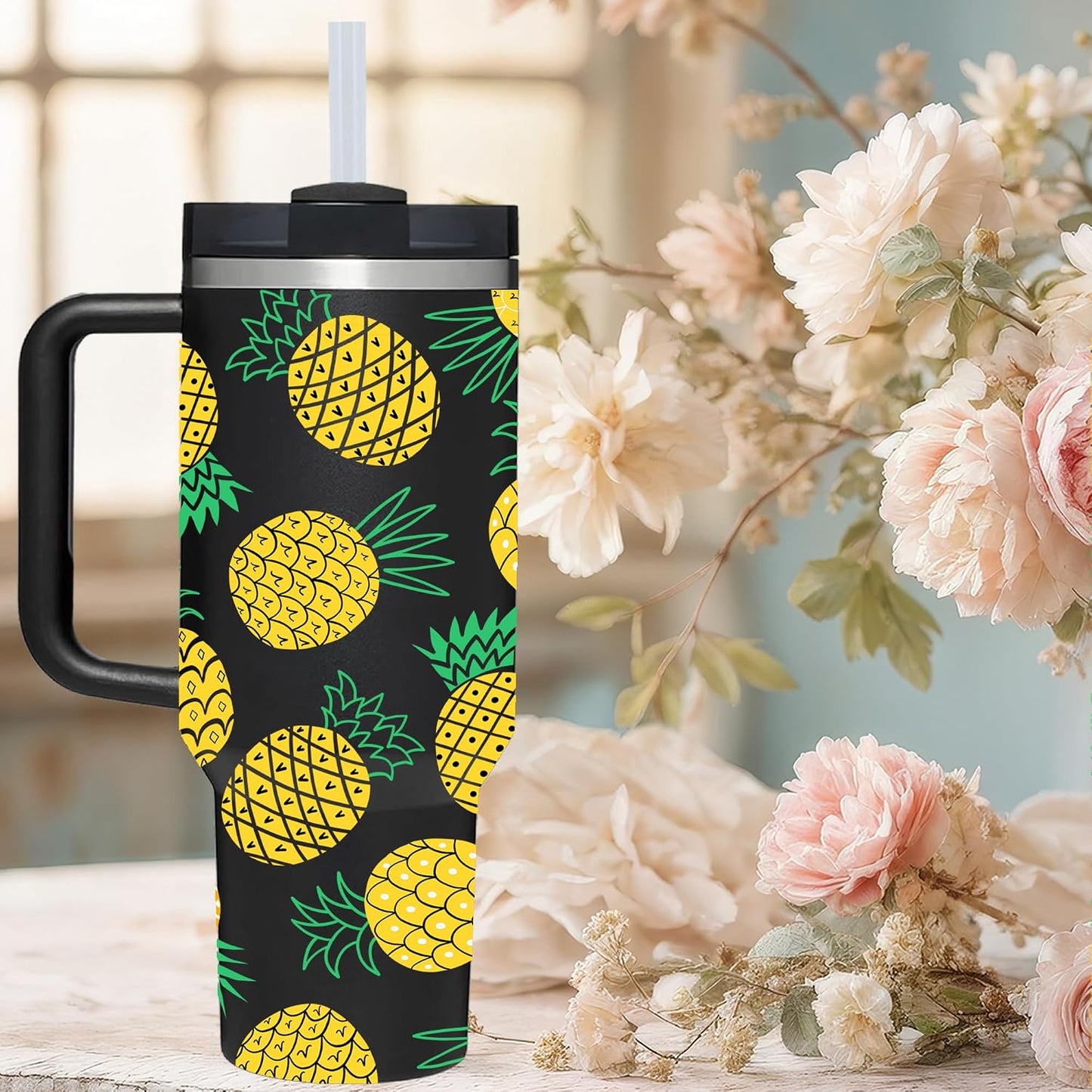 40 OZ Lemon Tumbler with Handle.lemon lover gifts.Unique Christmas Birthday Gifts for Lemon Lover.Personalized 40 OZ Lemons Tumbler Gifts for Women Men.