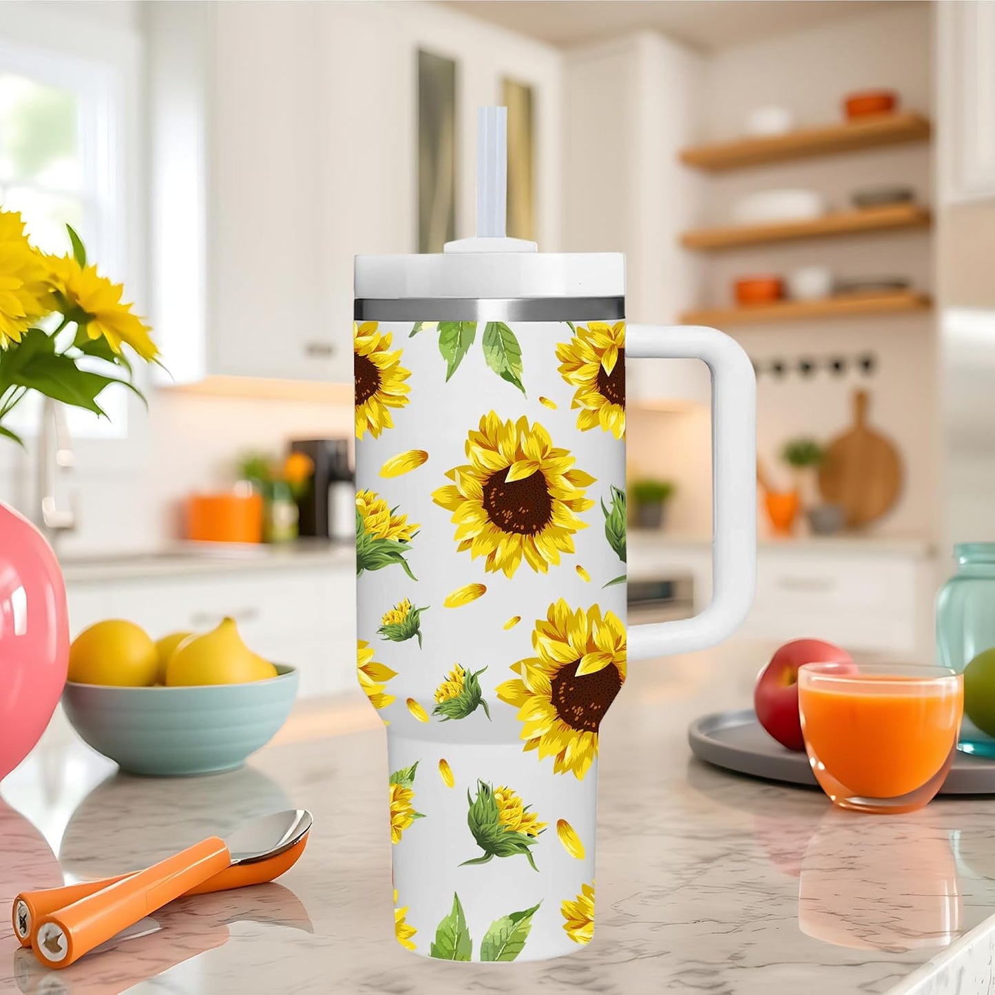 40 OZ Lemon Tumbler with Handle.lemon lover gifts.Unique Christmas Birthday Gifts for Lemon Lover.Personalized 40 OZ Lemons Tumbler Gifts for Women Men.
