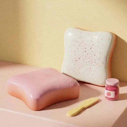 2PCS Soft Bread Butter Squishy Toy,Slow Rising Squishy Funny Novelty Sensory Fidget Toy, Portable Squishy Play Toy for Anxiety Calming, Party Favor(Pink/White)