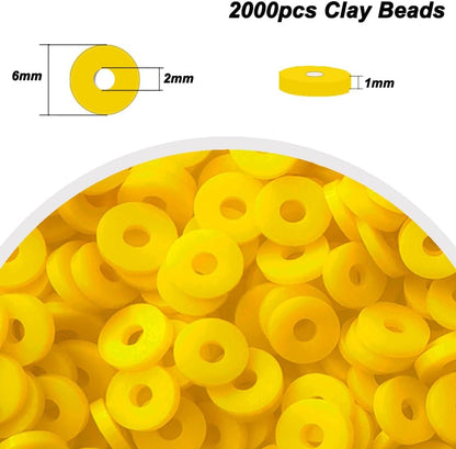 2000pcs Yellow Clay Beads for Bracelets Jewelry Making | 6mm Round Flat Heishi Disc Spacer, Bulk Polymer Clay Beads Refill Bags, Single Color for DIY Friendship Bracelet Crafts
