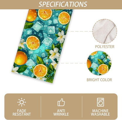 Summer Lemon Table Runner Blue Ice Cubes Jasmine Oranges Table Decor Summer Seasonal Holiday Birthday Party Decorations and Supplies for Home Kitchen Table-13×72''