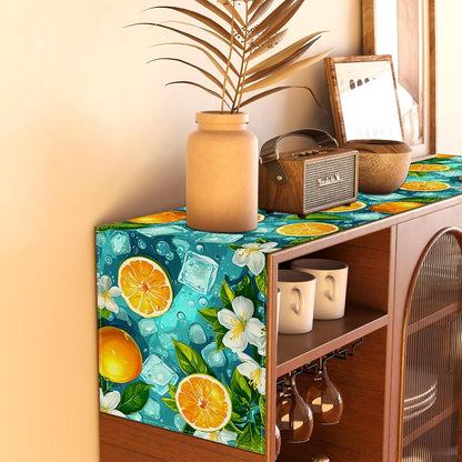 Summer Lemon Table Runner Blue Ice Cubes Jasmine Oranges Table Decor Summer Seasonal Holiday Birthday Party Decorations and Supplies for Home Kitchen Table-13×72''
