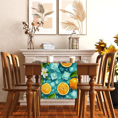 Summer Lemon Table Runner Blue Ice Cubes Jasmine Oranges Table Decor Summer Seasonal Holiday Birthday Party Decorations and Supplies for Home Kitchen Table-13×72''