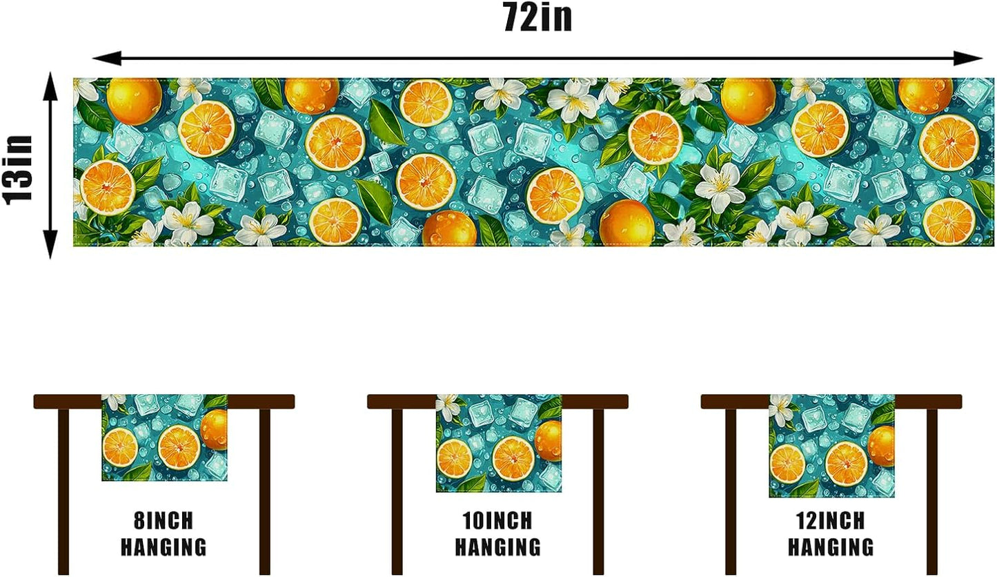 Summer Lemon Table Runner Blue Ice Cubes Jasmine Oranges Table Decor Summer Seasonal Holiday Birthday Party Decorations and Supplies for Home Kitchen Table-13×72''