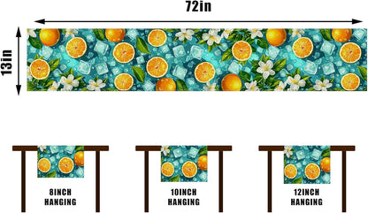 Summer Lemon Table Runner Blue Ice Cubes Jasmine Oranges Table Decor Summer Seasonal Holiday Birthday Party Decorations and Supplies for Home Kitchen Table-13×72''