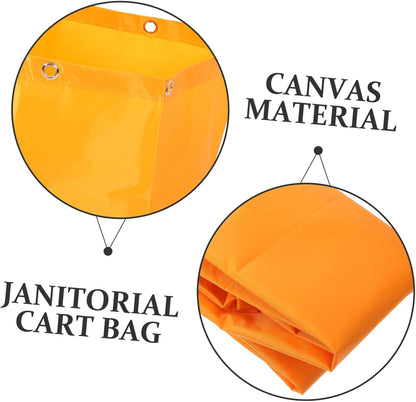 High Capacity Canvas Janitorial Cleaning Cart Bag Replacement, Yellow Multipurpose Cleaning Caddy Bag for Janitorial and Housekeeping Carts