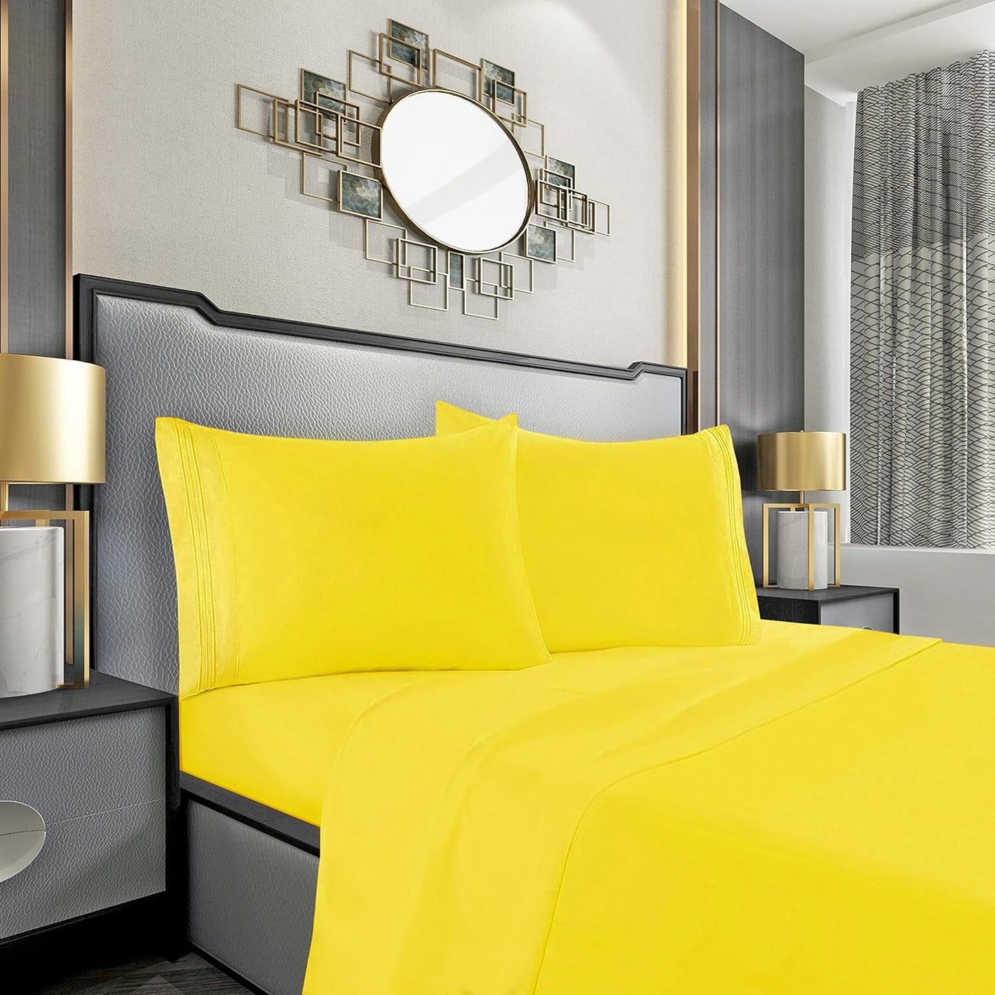 Mocassi Queen Sheet Set - Luxury Hotel 1800 Premier Bedding Sheets & Pillowcases - Ultra Soft Breathable & Cooling Bed Sheets - Deep Pocket - Wrinkle Resistant - 4 Piece Set - Queen, Yellow