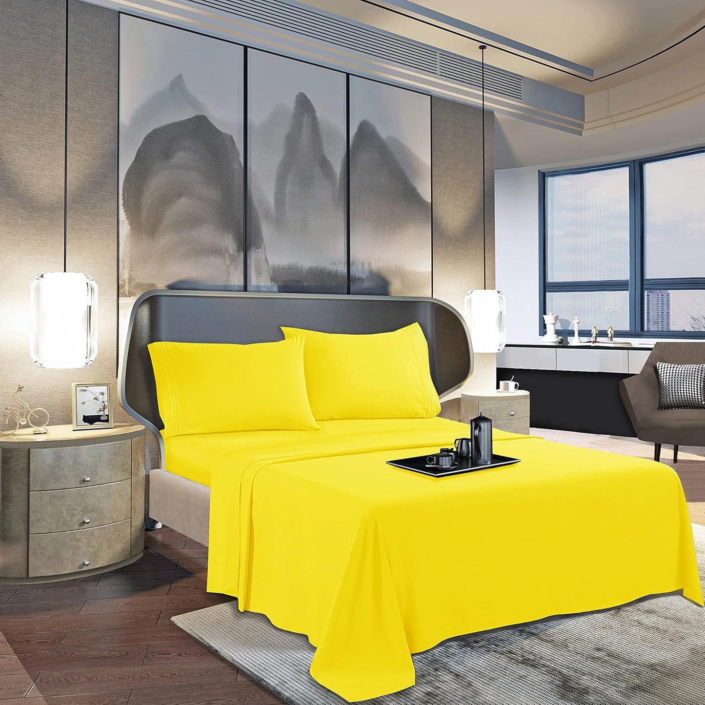 Mocassi Queen Sheet Set - Luxury Hotel 1800 Premier Bedding Sheets & Pillowcases - Ultra Soft Breathable & Cooling Bed Sheets - Deep Pocket - Wrinkle Resistant - 4 Piece Set - Queen, Yellow