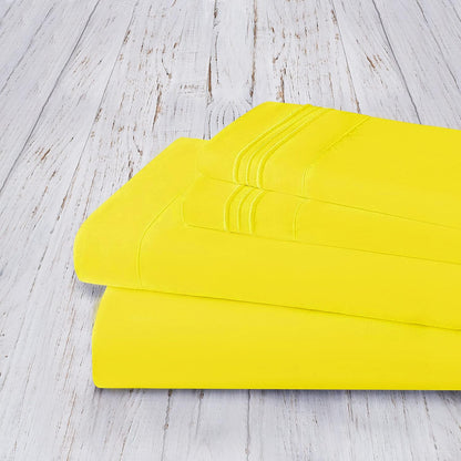 Mocassi Queen Sheet Set - Luxury Hotel 1800 Premier Bedding Sheets & Pillowcases - Ultra Soft Breathable & Cooling Bed Sheets - Deep Pocket - Wrinkle Resistant - 4 Piece Set - Queen, Yellow