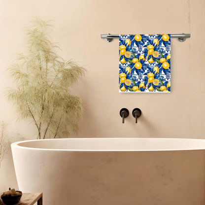 Blue and Yellow Italian Lemon Kitchen Towels, Lemon Gifts for Women, Mediterranean Italy Majolica Tiles Lemons Decorative Dish Tea Hand Towels for Kitchen Bathroom, 16x24 Inch Set of 2