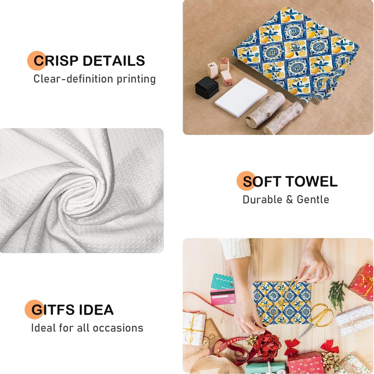 Blue and Yellow Italian Lemon Kitchen Towels, Lemon Gifts for Women, Mediterranean Italy Majolica Tiles Lemons Decorative Dish Tea Hand Towels for Kitchen Bathroom, 16x24 Inch Set of 2