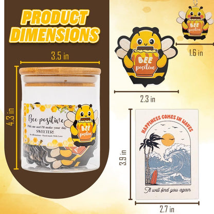 80 Positive Bee Glass Jar & Keychain - 80 Affirmation Cards For Women, Emotional Support Bee - Christmas Gift For Friend Women, Teen Girl Trendy Stuff, Mental Health & Stress Relief Gift