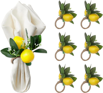 Lemon Napkin Rings Set of 6 Yellow Lemon Vine Leaf Napkin Holder Spring Summer Lemon Napkin Ring Holder for Wedding Dinner Party Table Decor