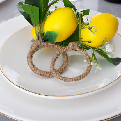 Lemon Napkin Rings Set of 6 Yellow Lemon Vine Leaf Napkin Holder Spring Summer Lemon Napkin Ring Holder for Wedding Dinner Party Table Decor