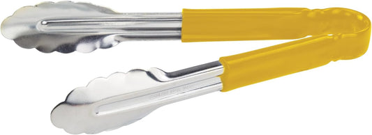 9" Stainless Steel Serving Tongs with Plastic Handle, Yellow