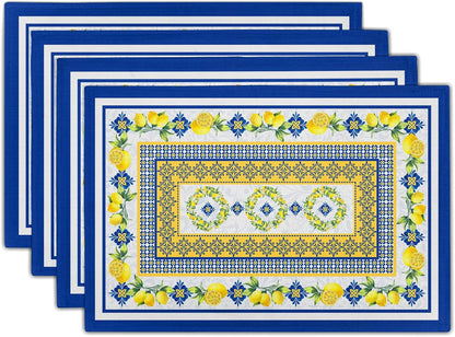 Lemon Summer Table Placemats for Dining 12 x 18 Inch Set of 4，Blue Yellow Boho Heat-Resistant Washable Table Non-Slip Rectangle Place Mat for Seasonal Party Kitchen Dining Table Decor