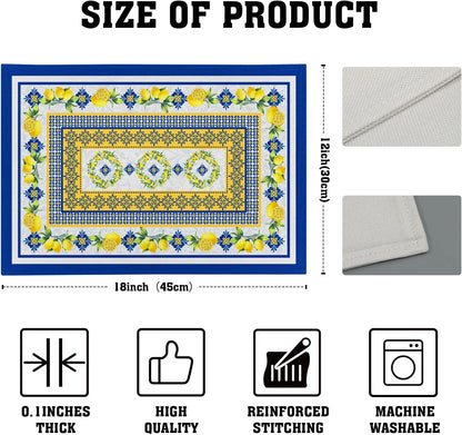 Lemon Summer Table Placemats for Dining 12 x 18 Inch Set of 4，Blue Yellow Boho Heat-Resistant Washable Table Non-Slip Rectangle Place Mat for Seasonal Party Kitchen Dining Table Decor