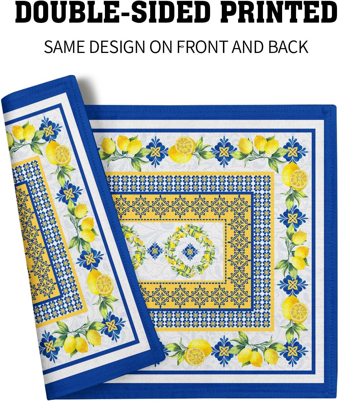 Lemon Summer Table Placemats for Dining 12 x 18 Inch Set of 4，Blue Yellow Boho Heat-Resistant Washable Table Non-Slip Rectangle Place Mat for Seasonal Party Kitchen Dining Table Decor