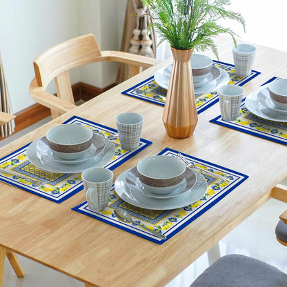 Lemon Summer Table Placemats for Dining 12 x 18 Inch Set of 4，Blue Yellow Boho Heat-Resistant Washable Table Non-Slip Rectangle Place Mat for Seasonal Party Kitchen Dining Table Decor