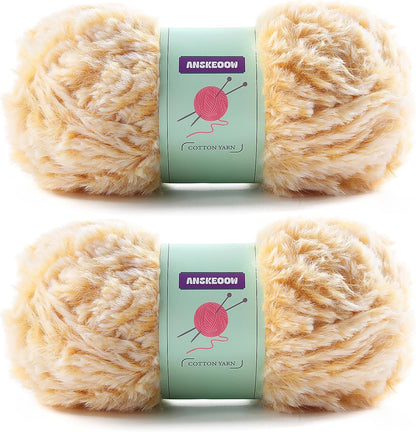 2 Skeins Faux Fur Yarn Soft Fluffy for Crocheting - Chunky Fuzzy Yarn for Crochet Amigurumi, Hat, Shawls, Total Length (71x2) Yards (Yellow White)