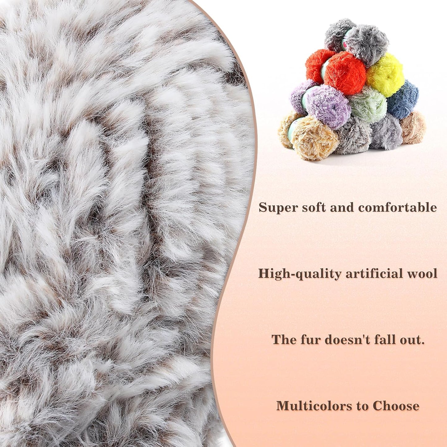 2 Skeins Faux Fur Yarn Soft Fluffy for Crocheting - Chunky Fuzzy Yarn for Crochet Amigurumi, Hat, Shawls, Total Length (71x2) Yards (Yellow White)