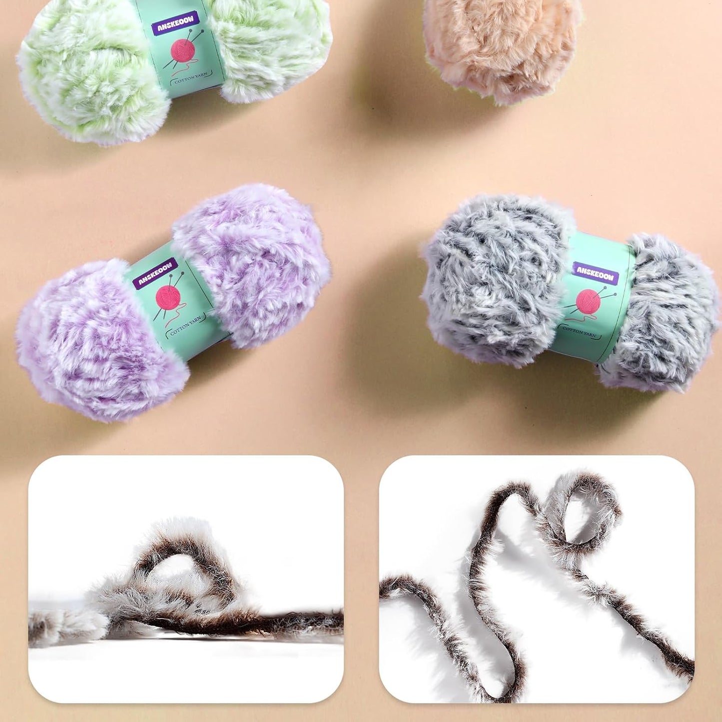 2 Skeins Faux Fur Yarn Soft Fluffy for Crocheting - Chunky Fuzzy Yarn for Crochet Amigurumi, Hat, Shawls, Total Length (71x2) Yards (Yellow White)