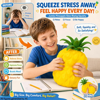 Jumbo Pineapple Squishy Toys,Squeeze Sensory Fidget Toys for Stress & Anxiety Relief,Cute Giant Fruit Stress Balls Squishies Toy,Birthday Gifts Party Favor for Adults Kids