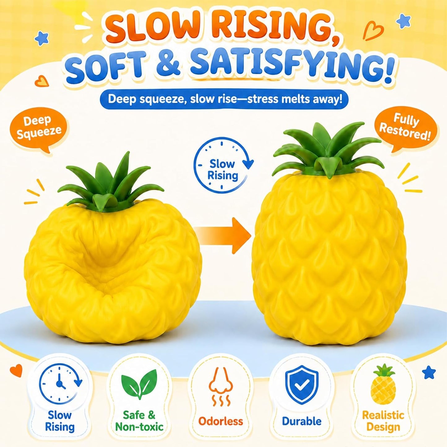Jumbo Pineapple Squishy Toys,Squeeze Sensory Fidget Toys for Stress & Anxiety Relief,Cute Giant Fruit Stress Balls Squishies Toy,Birthday Gifts Party Favor for Adults Kids