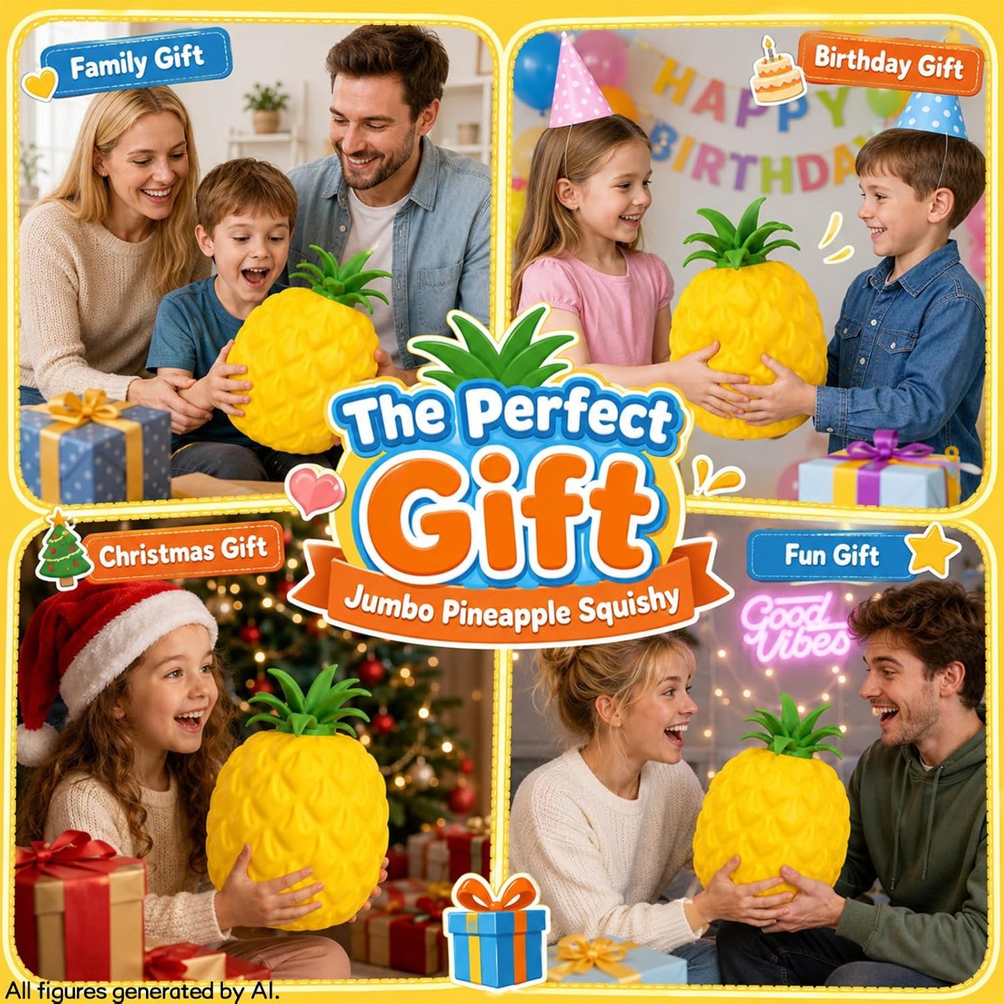 Jumbo Pineapple Squishy Toys,Squeeze Sensory Fidget Toys for Stress & Anxiety Relief,Cute Giant Fruit Stress Balls Squishies Toy,Birthday Gifts Party Favor for Adults Kids