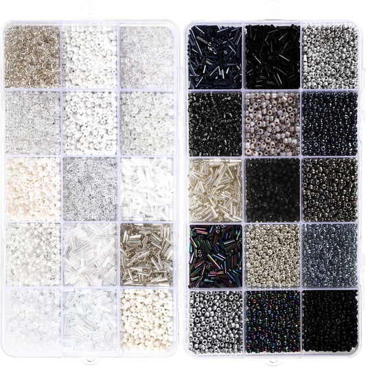 2 Sets 30 Colors Glass Seed and Bugle Beads Kit Small Loose Craft Beads for Jewelry Making DIY Crafts Bracelets and Necklaces(Yellow, Champagne Color)
