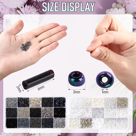 2 Sets 30 Colors Glass Seed and Bugle Beads Kit Small Loose Craft Beads for Jewelry Making DIY Crafts Bracelets and Necklaces(Yellow, Champagne Color)