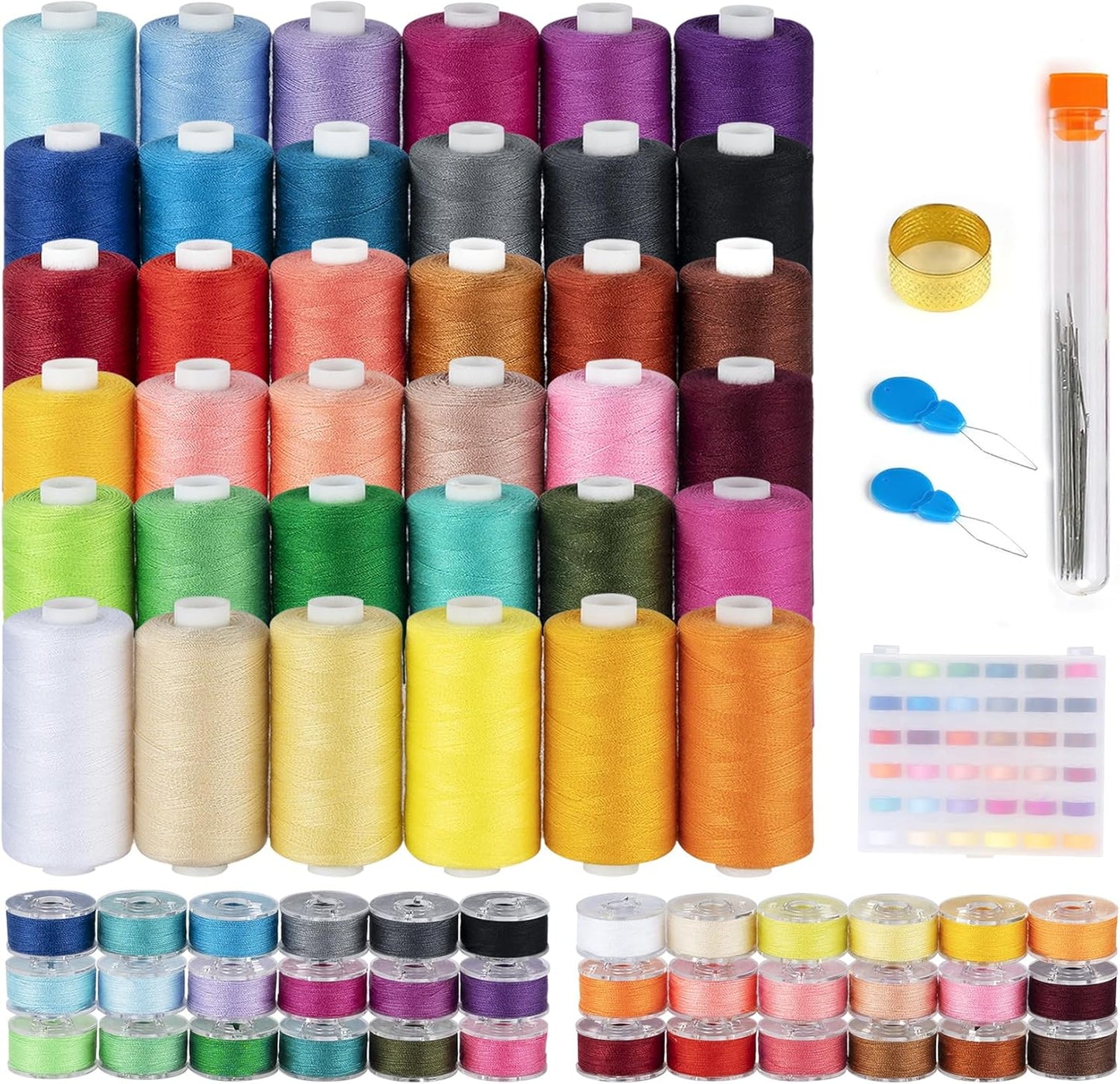 ilauke 72 Pcs Sewing Thread 700 Yards, 36 Colors with Prewound Bobbins | Thread for Sewing, Polyester Sewing Machine Threads for Brother Singer Janome with Sewing Supplies