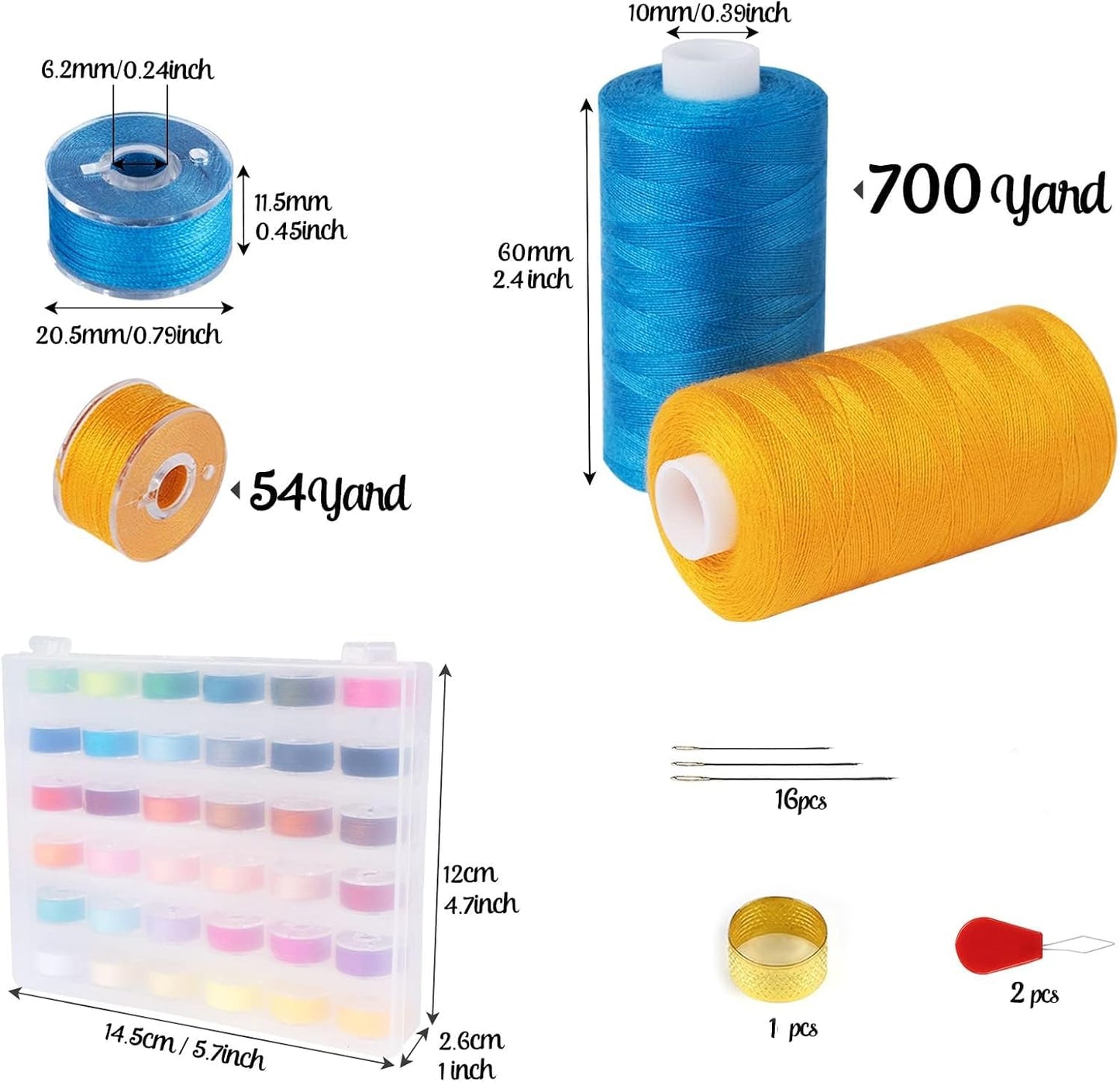 ilauke 72 Pcs Sewing Thread 700 Yards, 36 Colors with Prewound Bobbins | Thread for Sewing, Polyester Sewing Machine Threads for Brother Singer Janome with Sewing Supplies