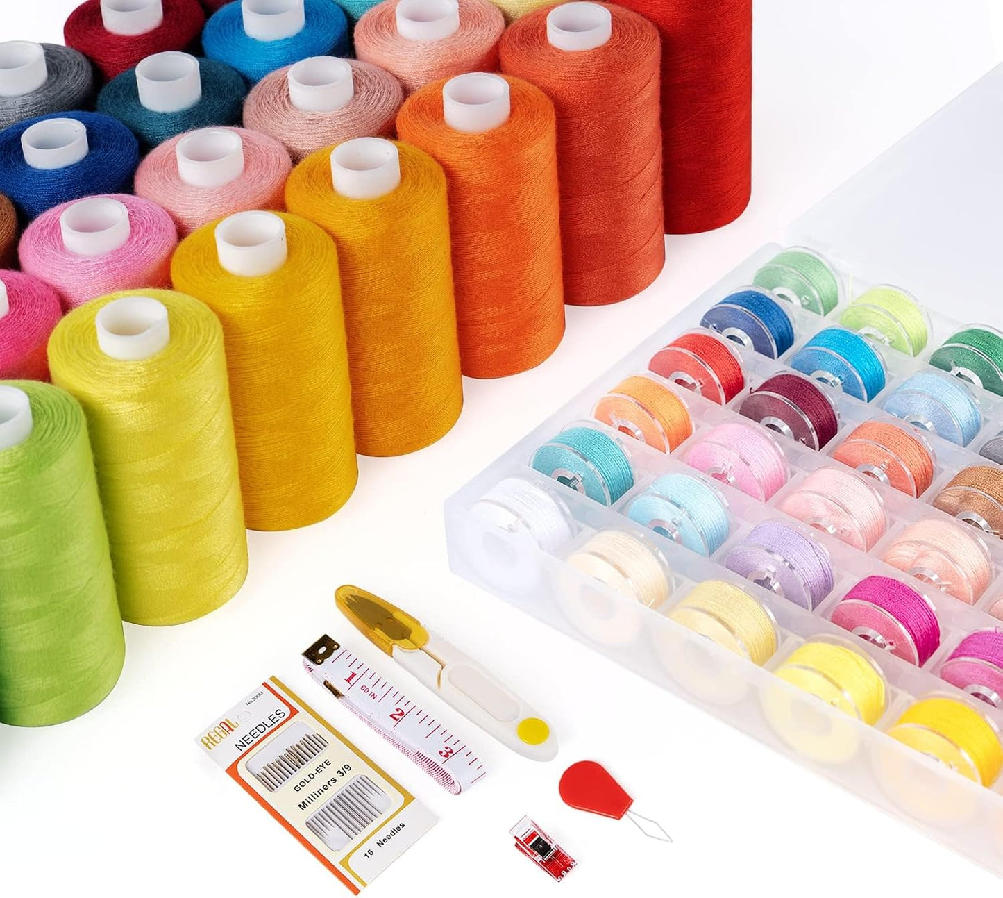 ilauke 72 Pcs Sewing Thread 700 Yards, 36 Colors with Prewound Bobbins | Thread for Sewing, Polyester Sewing Machine Threads for Brother Singer Janome with Sewing Supplies