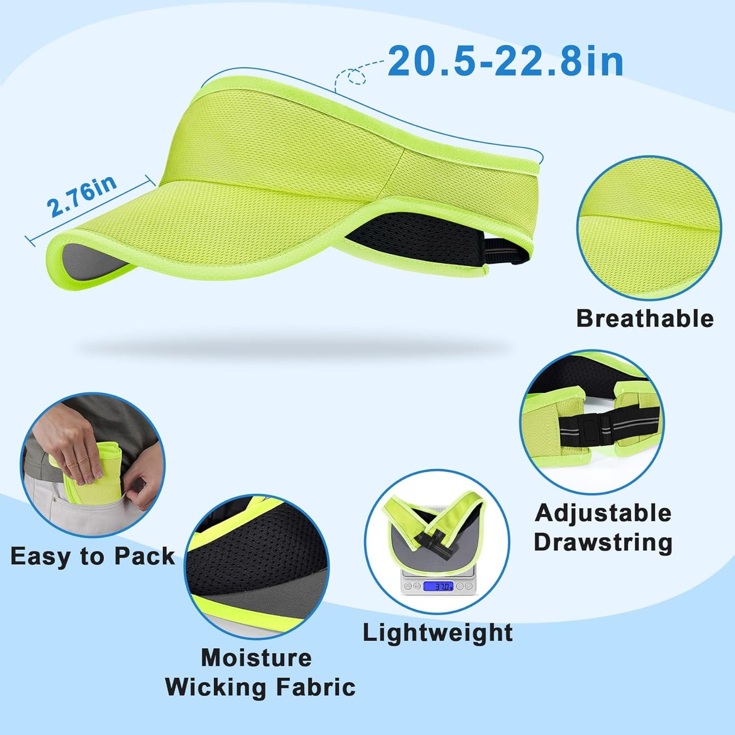 Sports Sun Visor Hat for Women Men, Lightweight Quick-Dry Sun Hat | UPF50+, packable & breathable visor hat, adjustable fit, for running, tennis, golf, cycling, pickleball and outdoor sports