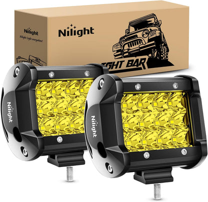 LED Light Bar 2Pcs 4 Inch 36W Yellow Flood Spot Combo Triple Row Driving Lamp Roof Bumper Off Road LED Work Lights Pods for Van Camper Wagon Car Pickup Golf Cart ATV UTV SUV Truck Boat 4x4