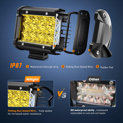 LED Light Bar 2Pcs 4 Inch 36W Yellow Flood Spot Combo Triple Row Driving Lamp Roof Bumper Off Road LED Work Lights Pods for Van Camper Wagon Car Pickup Golf Cart ATV UTV SUV Truck Boat 4x4