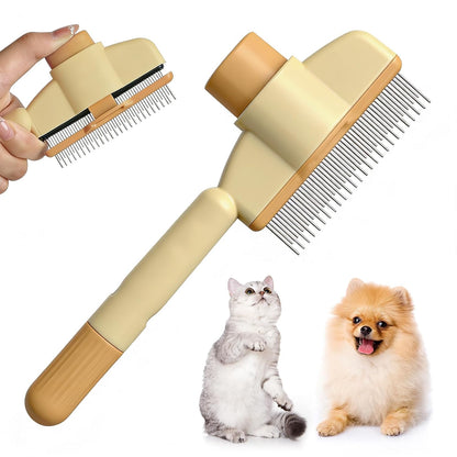 Flea Comb for Cats Dogs Brush for Shedding Self Cleaning Pet Comb Lice Comb Long & Short Stainless Steel Metal Grooming Brush(Yellow)