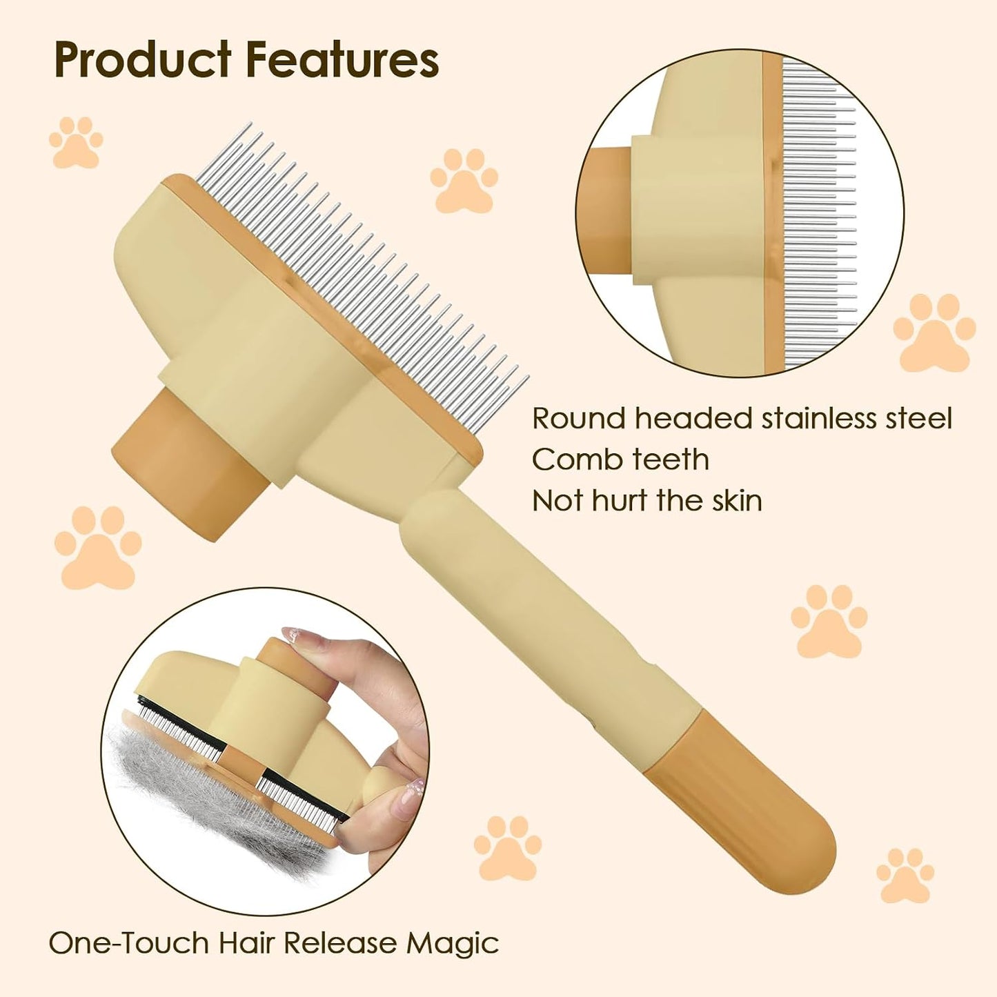 Flea Comb for Cats Dogs Brush for Shedding Self Cleaning Pet Comb Lice Comb Long & Short Stainless Steel Metal Grooming Brush(Yellow)